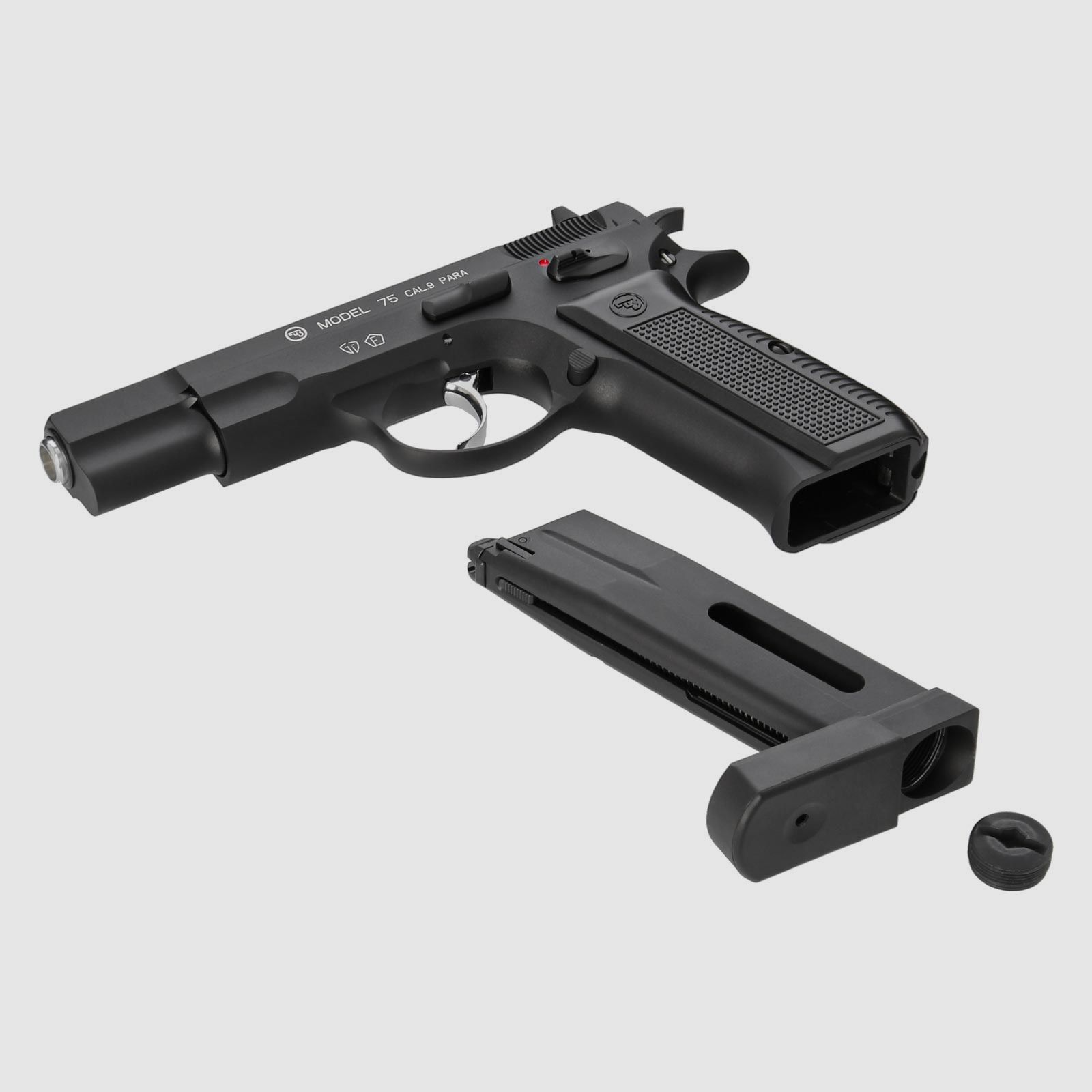 Luftpistolenset CZ 75 4,5 mm Stahl BB Co2-Pistole Vollmetall Blow Back (P18) + 10 Co2-Kapseln + 1500 Stahl-BB's 4komma5