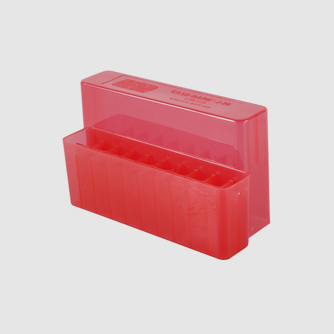 Caja de cartuchos MTM J-20-LLD-29 roja transparente con tapa para 20 cartuchos 7mm Rem. Mag. - .338 Win. Mag.