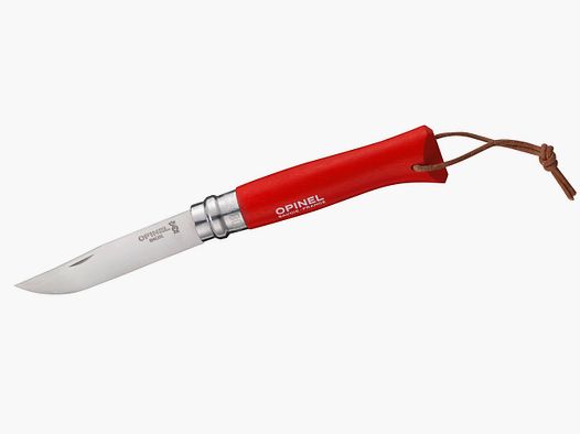 Couteau Opinel n° 8 rouge, lanière en cuir