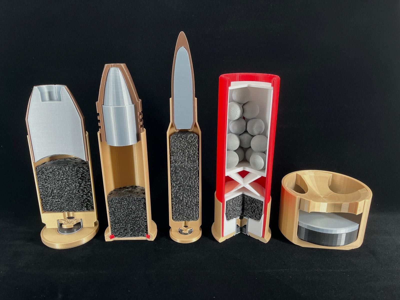 Doorsnedes 9mm Luger, 22 lft, Winchester .308, 12 Gauge & primers voor wapenkennis enz.!