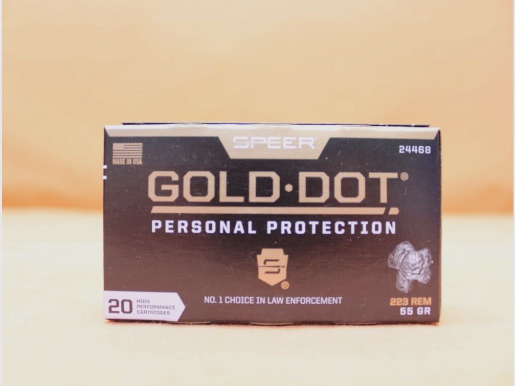 Cartucho Speer .223Rem Speer 55grs SP (24468) VE 20 cartuchos "Gold Dot"/ 3,56g punta semiblindada