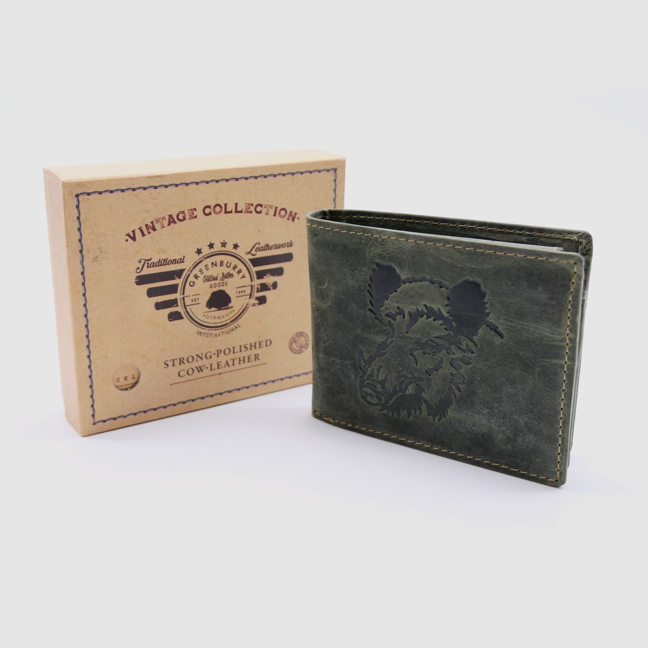 Greenburry Leder Geldbörse olive Vintage Animal Collection Keiler stag 1705-wildboar-30