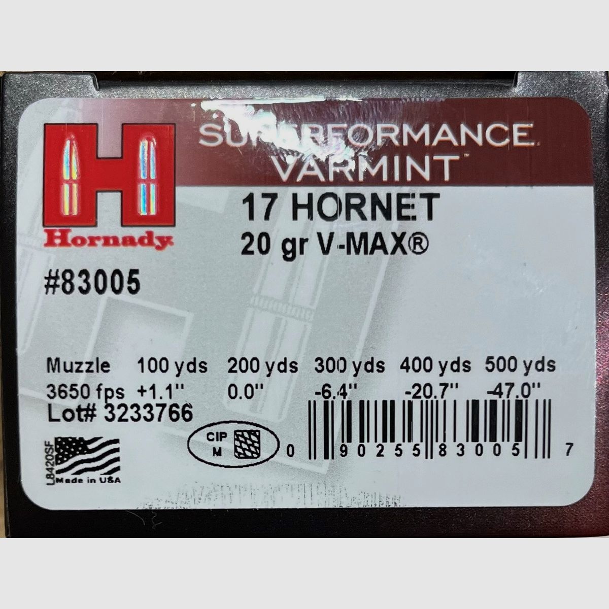 Hornady .17Hornet V-MAX 20grs - 25 Schuss