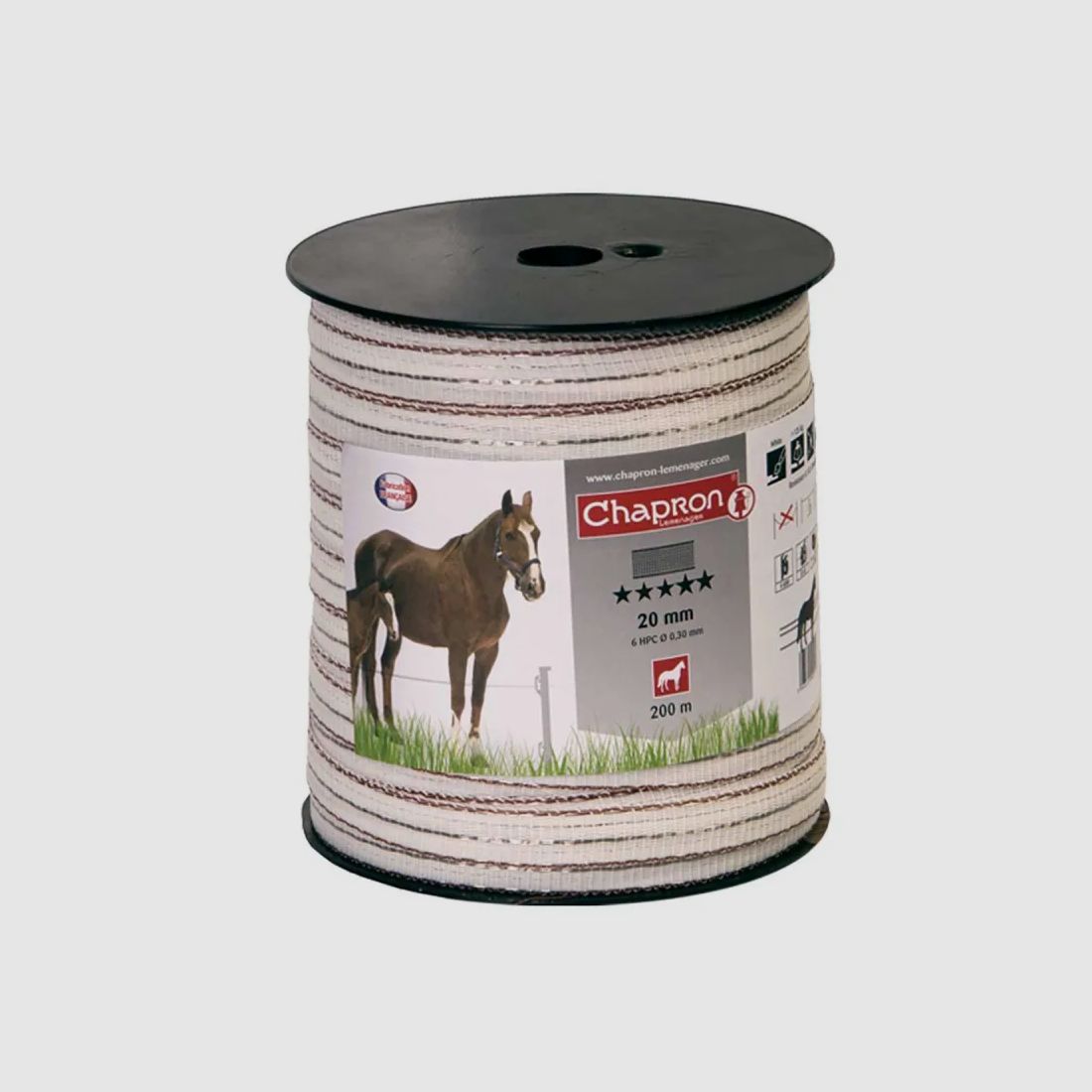 Elektrifizierter Band 20mm Weiß mit Brauner Einfassung - 200m Hohe Leitfähigkeit für Pferdezaun, Bild 1 von 3