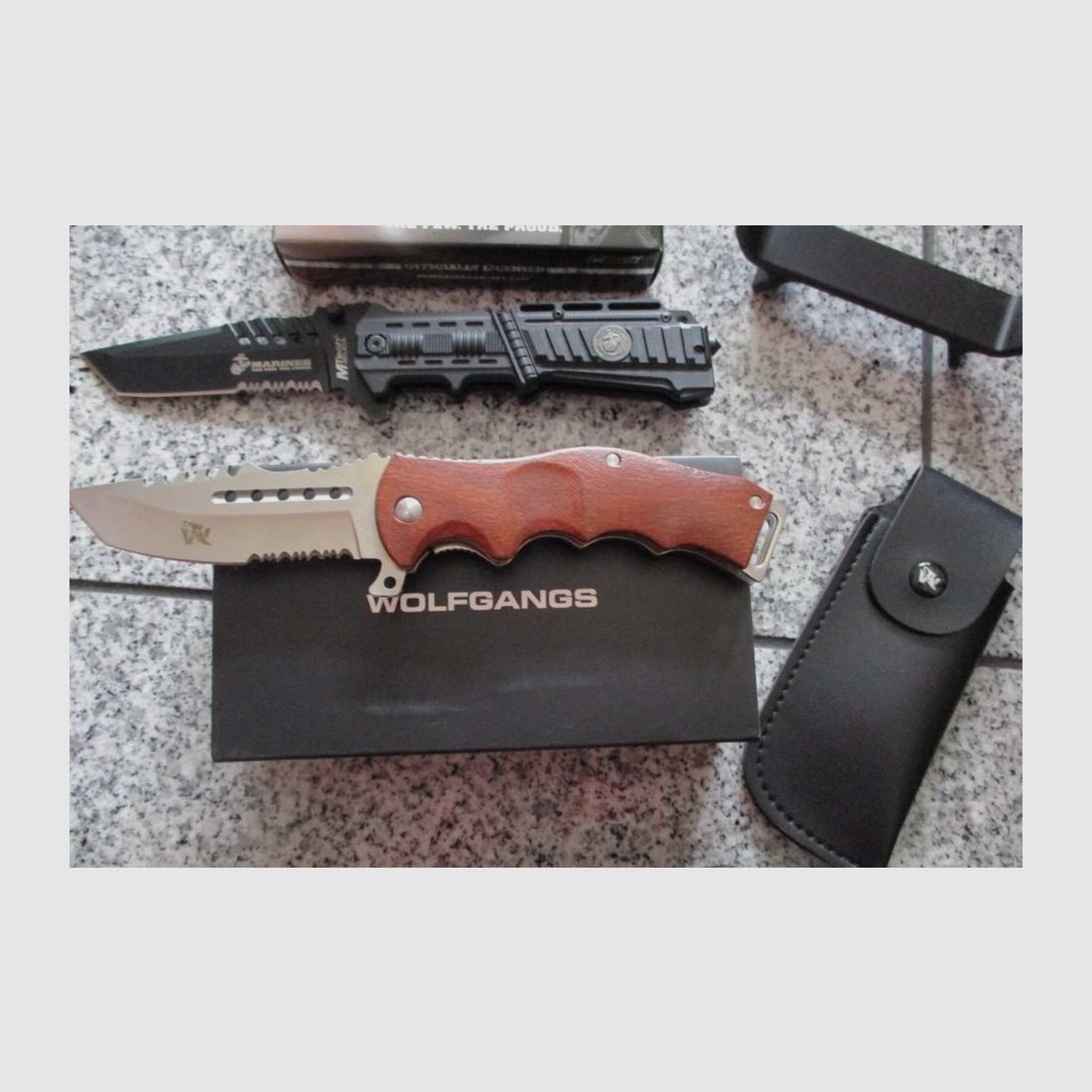 Wolfgang's UNDIQUE + M-Tech knife + knife stand, for outdoor new