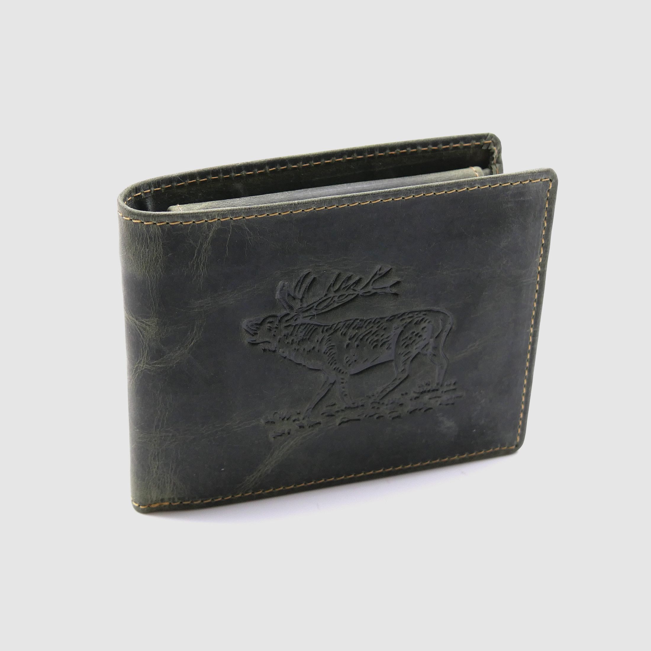 Greenburry Leder Geldbörse olive Vintage Animal Collection Hirsch 1705-stag-30