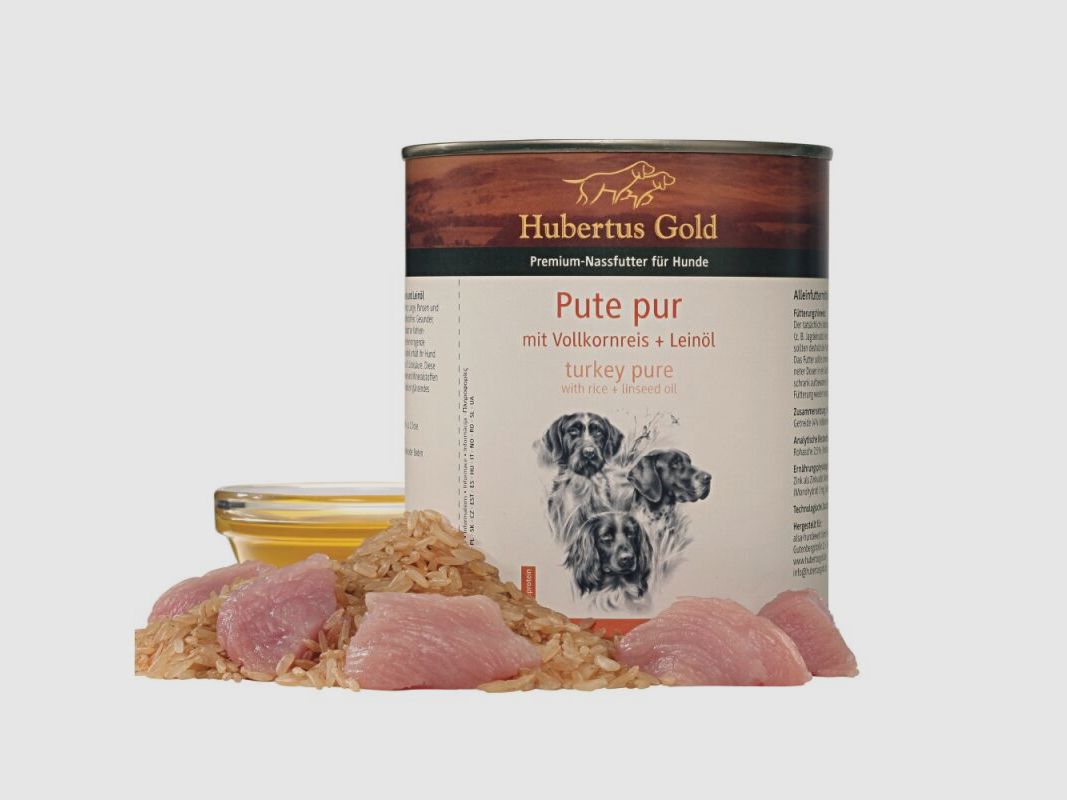 Hubertus Gold Premium-Nassfutter Pute pur mit Vollkornreis + Leinöl 800g