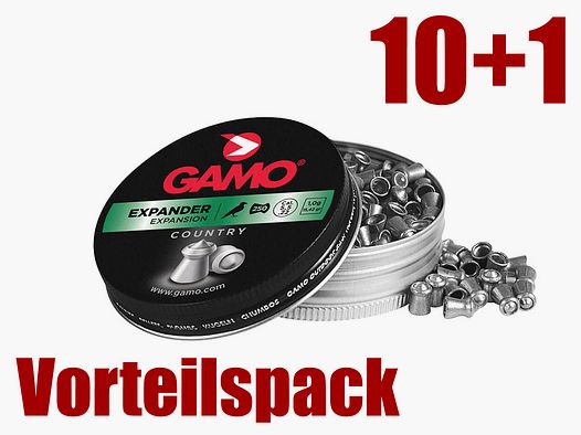 Vorteilspack 10+1 Hohlspitz Diabolos Gamo Country Expander Kaliber 5,5 mm 1,00 g glatt 11 x 250 StĂĽck