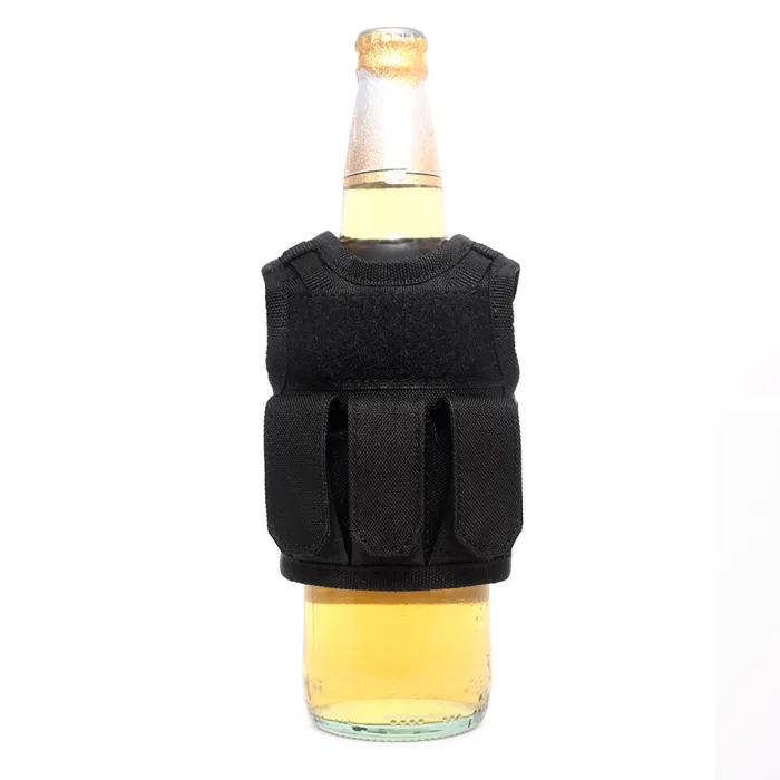 Mini tactische kogelwerende vest met voorkantzakken voor bierfles / wijnfles / thermosfles - Zwart