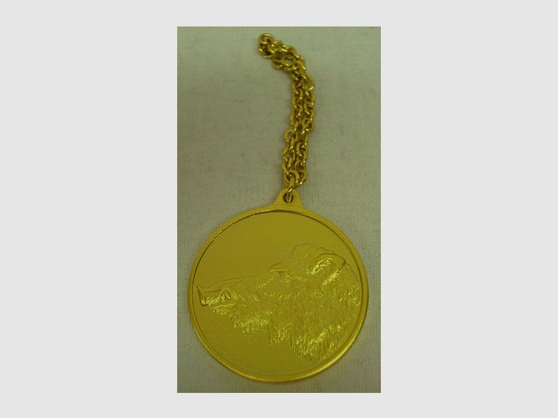 Medalla de caza Cabeza de jabalí Oro - 40 mm con anillo y asa dorados
