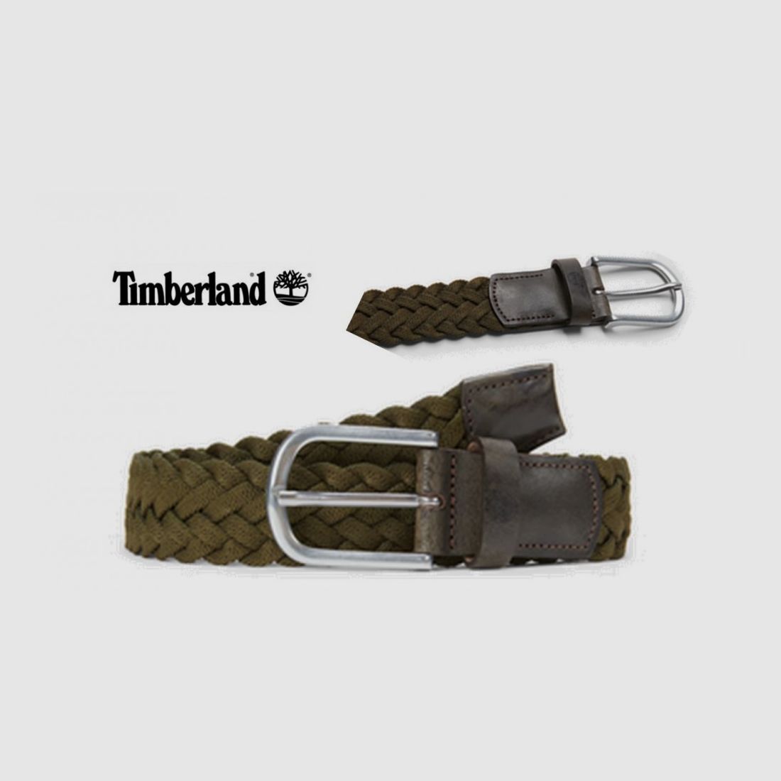 TIMBERLAND Ceinture Tressée avec Détails en Cuir Élastique de Couleur Verte