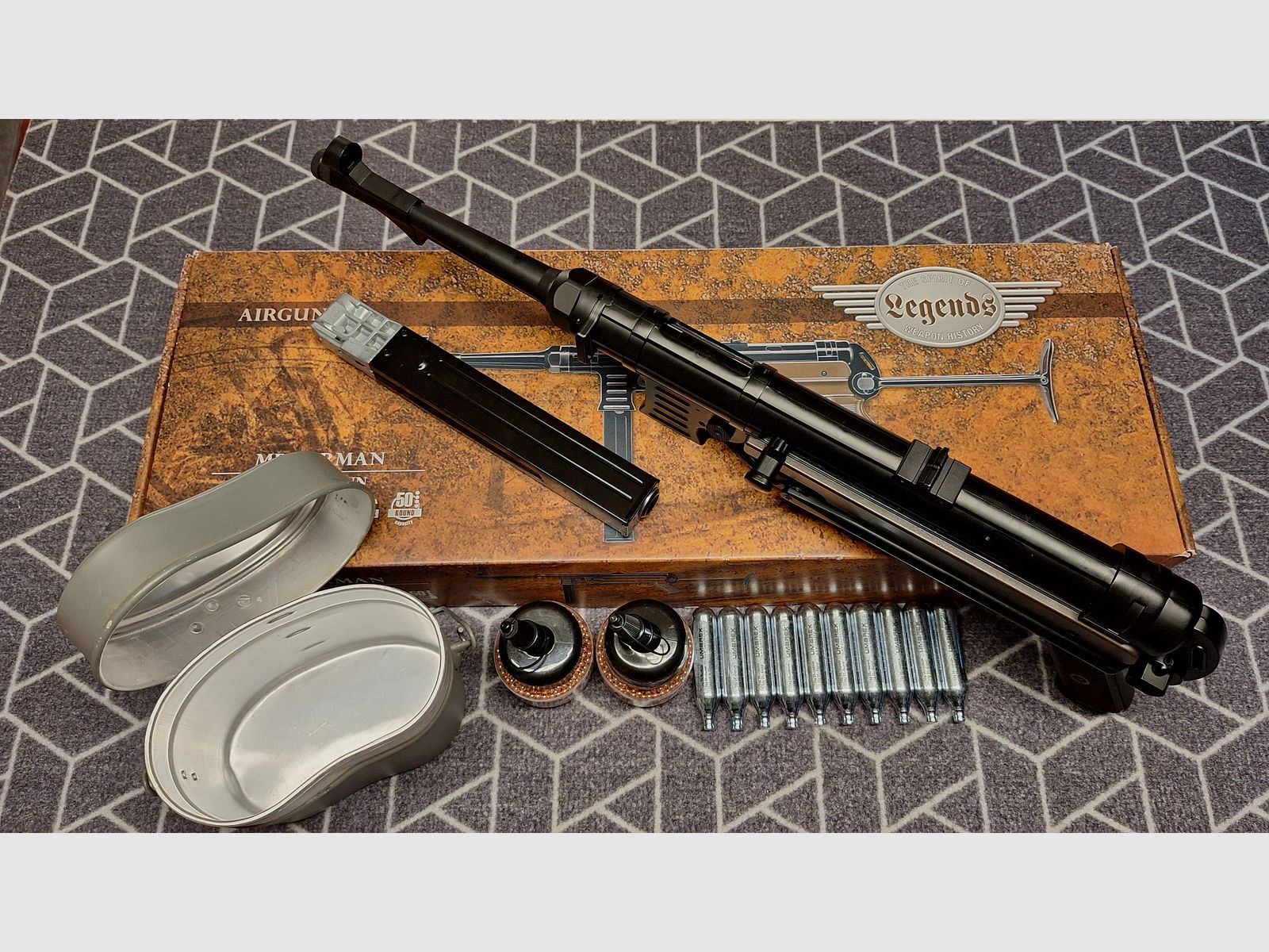 Legendy MP40 - 4,5 mm stalowe BB Co2 - Całkowicie metalowy! Z CO2+amunicją+uchwytem!