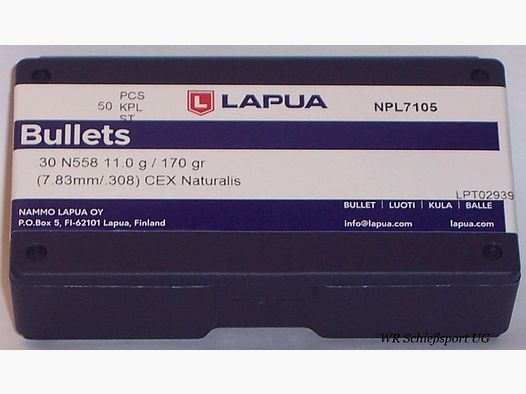 50St. LAPUA Geschosse .30(.308Dia.) - 170 - CEX-Naturalis - #N558