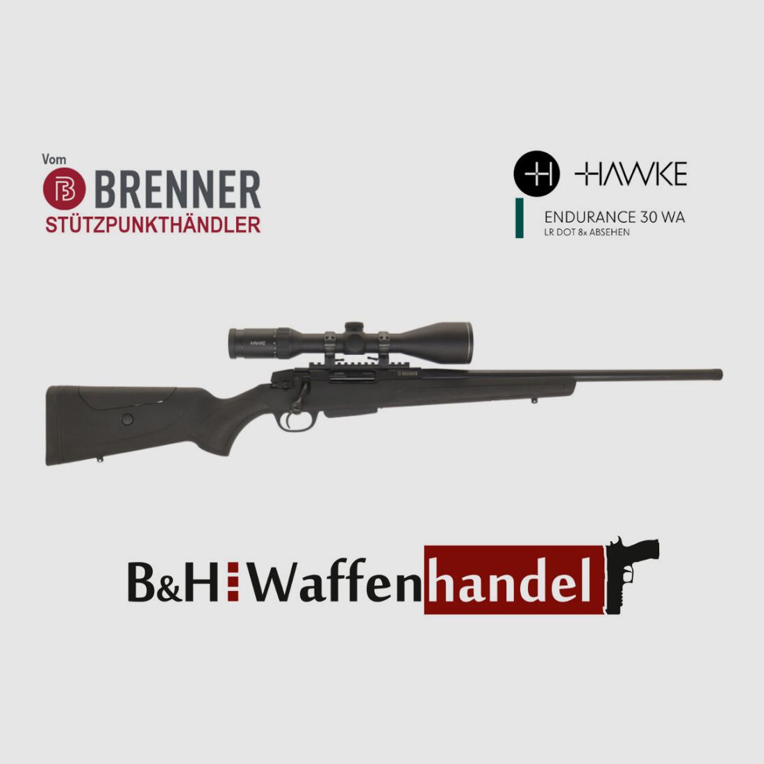 Brenner Komplettpaket: Brenner BR 20 Kunststoff- Schaft mit Hawke Endurance 2.5-10x50 Repetierer