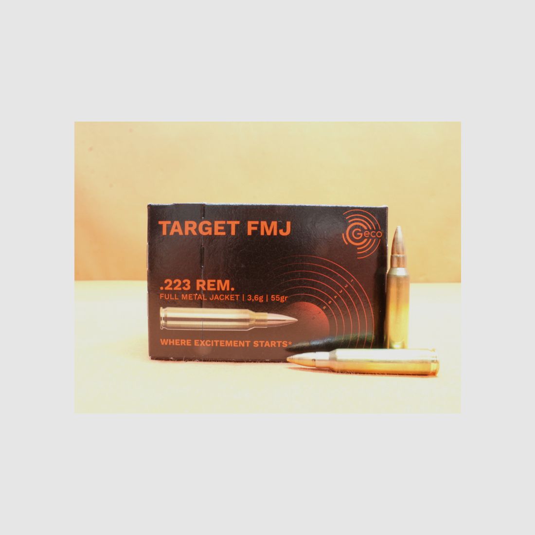 Patrone .223Rem GECO 55grs FMJ (2317561) VE 50 Patronen/ 3,6g Vollmantel-Target