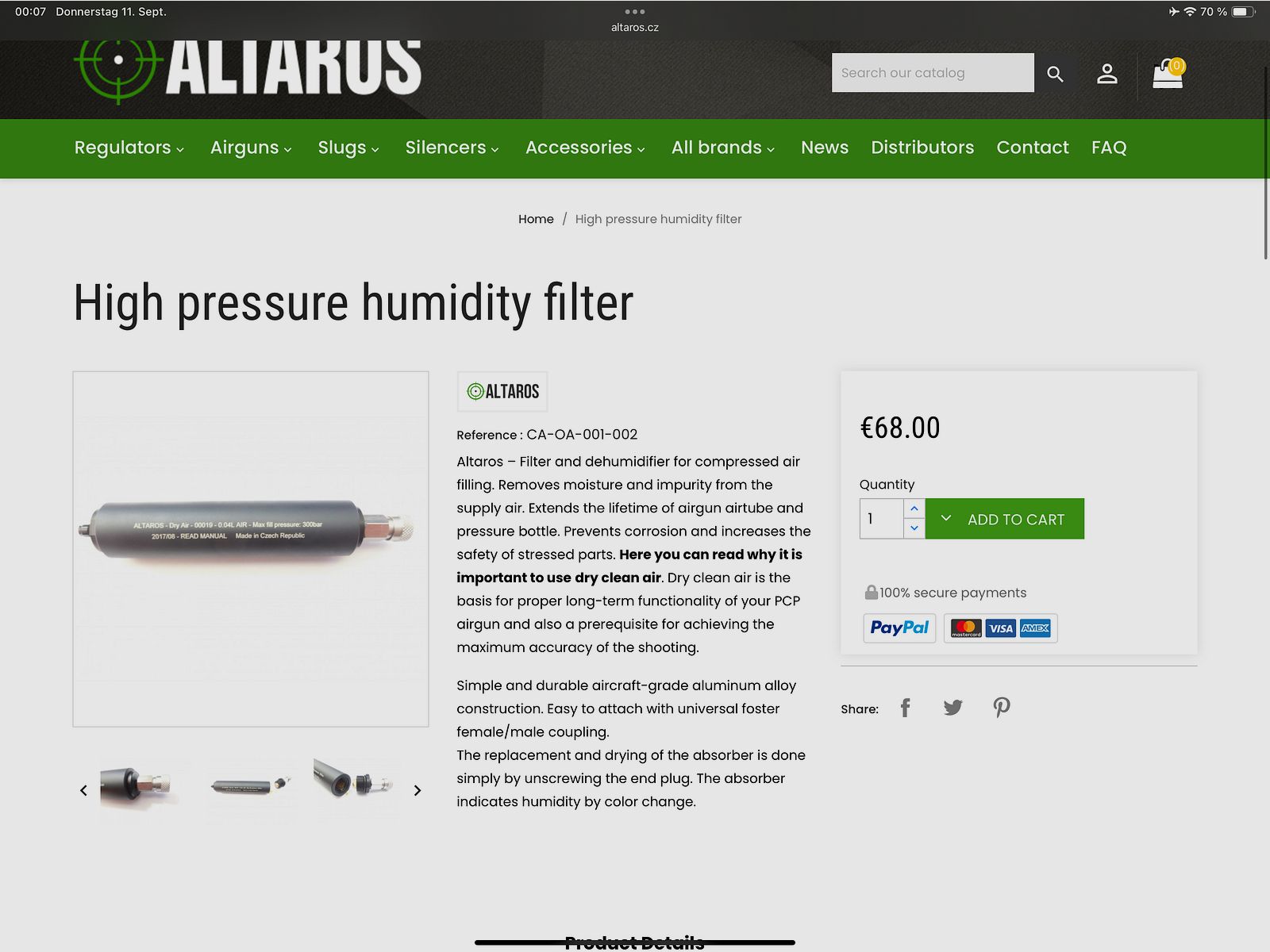 Altaros Hochdruck-Luftfilter – bis 300 bar