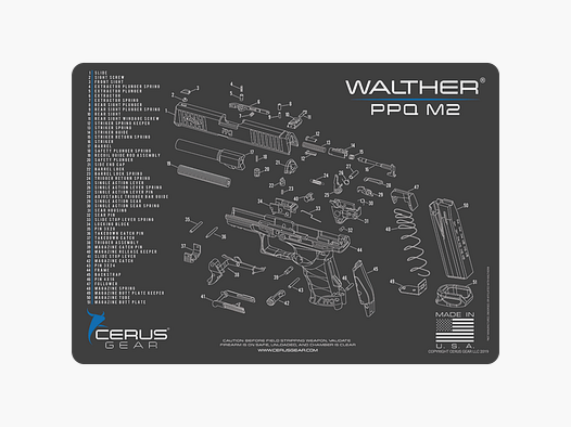 SCHEMATIC PROMAT Walther PPQ M2 Waffenauflagematte für Wartung und Pflege von Kurzwaffen