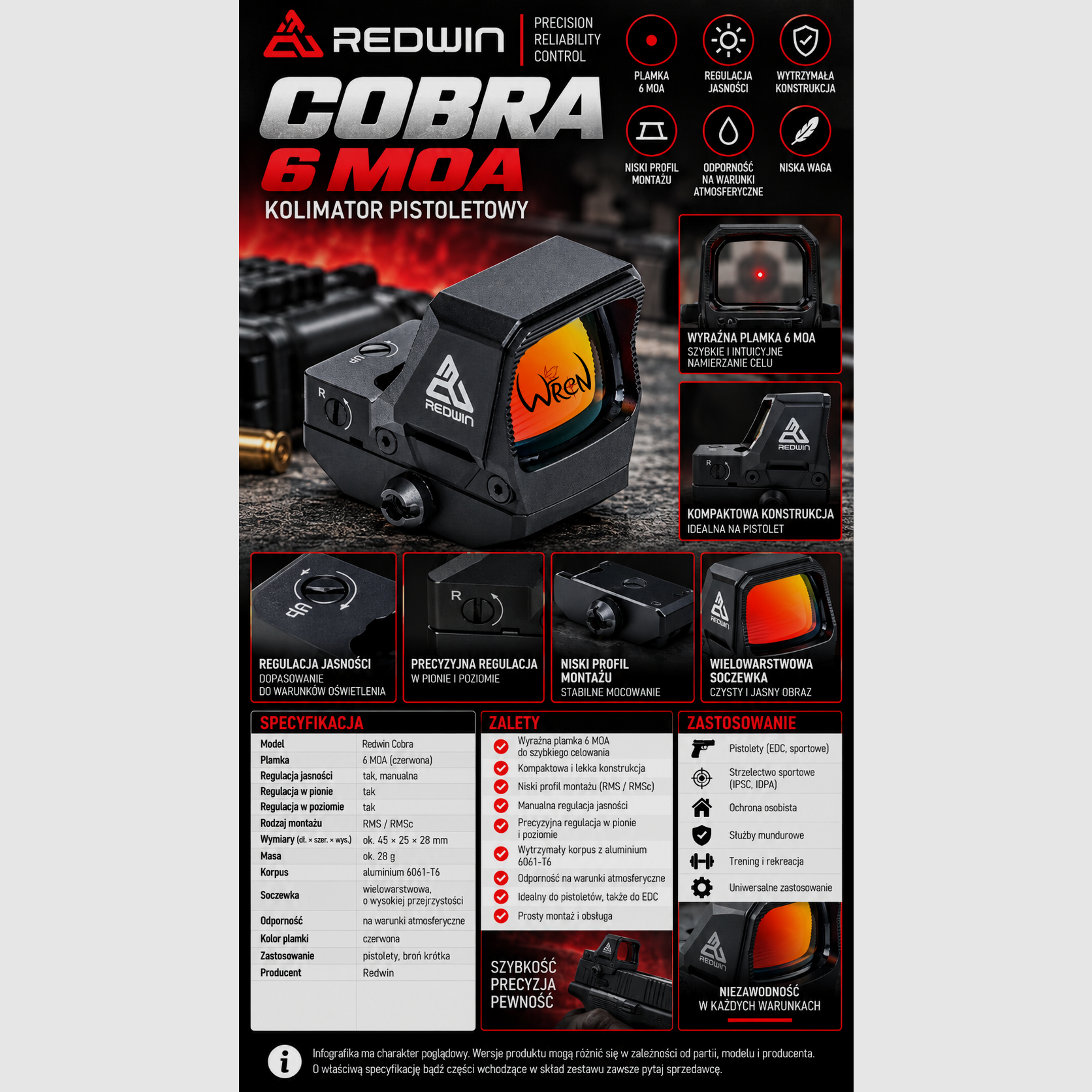 REDWIN COBRA 6 MOA MIRINO A PUNTO ROSSO, immagine 2 di 3