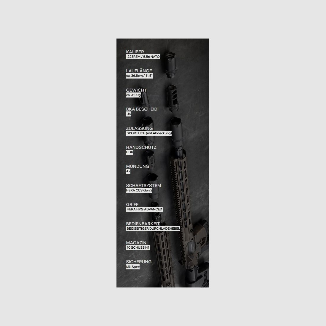HERA-Arms semi-automatisch geweer Mod. AR15 HDR -14,5' .223Rem, afbeelding 2 van 10