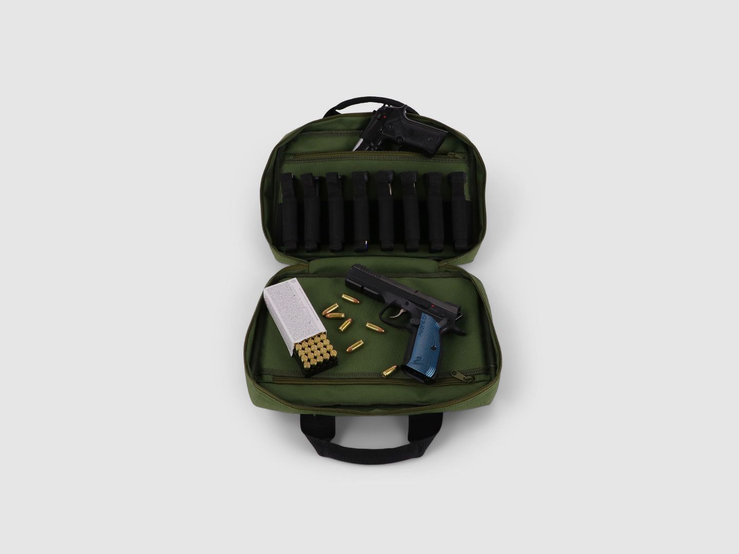 Winter Pistolentasche W8 für 2 Kurzwaffen – 8 Magazinhalter, 1000D, abschließbar (Forest)