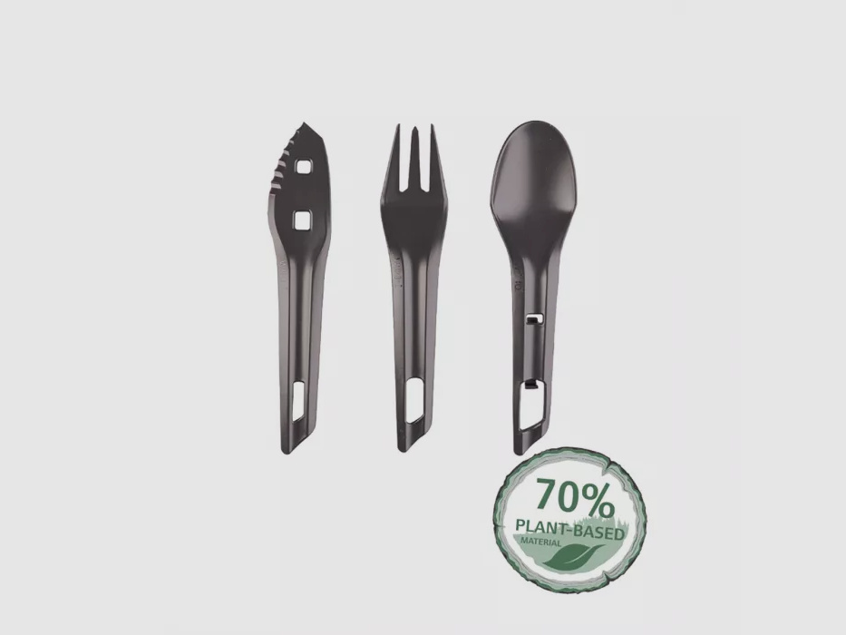 The Ocys™ (Outdoor Cutlery Set) Wildo® dark gray 3-piece.