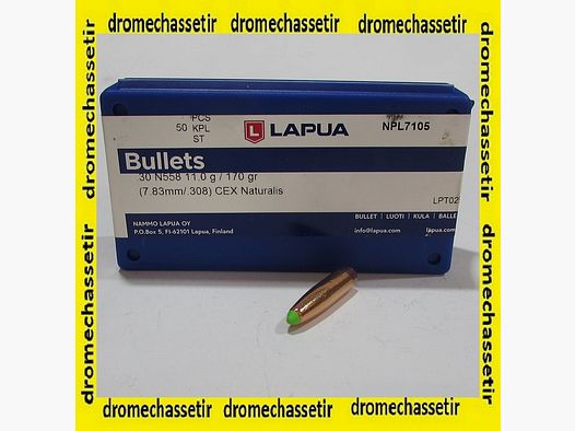 Boite de 50 Ogives Lapua Naturalis cal 30 170 grains