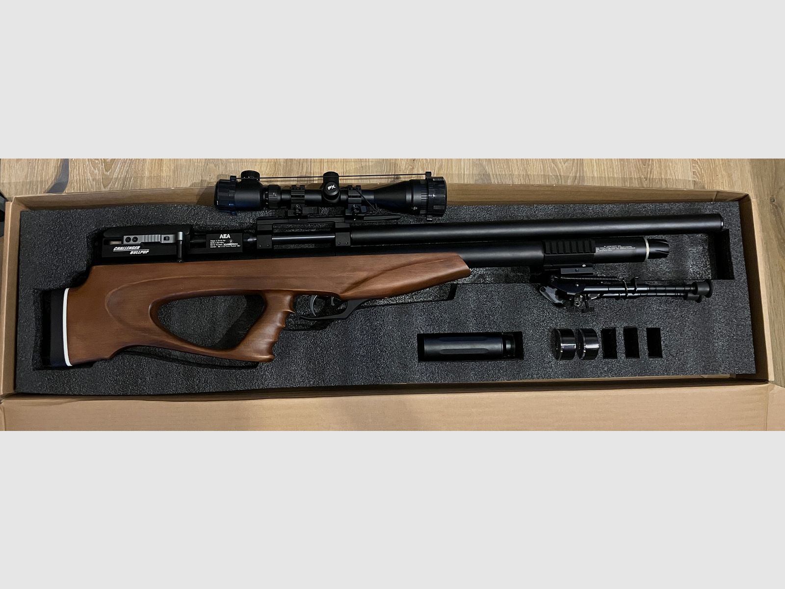 AEA Challenger Bullpup CAL .50 Luftgewehr 7,5 J Komplettset mit FX Optik Kompressor Tasche Munition - neuwertig