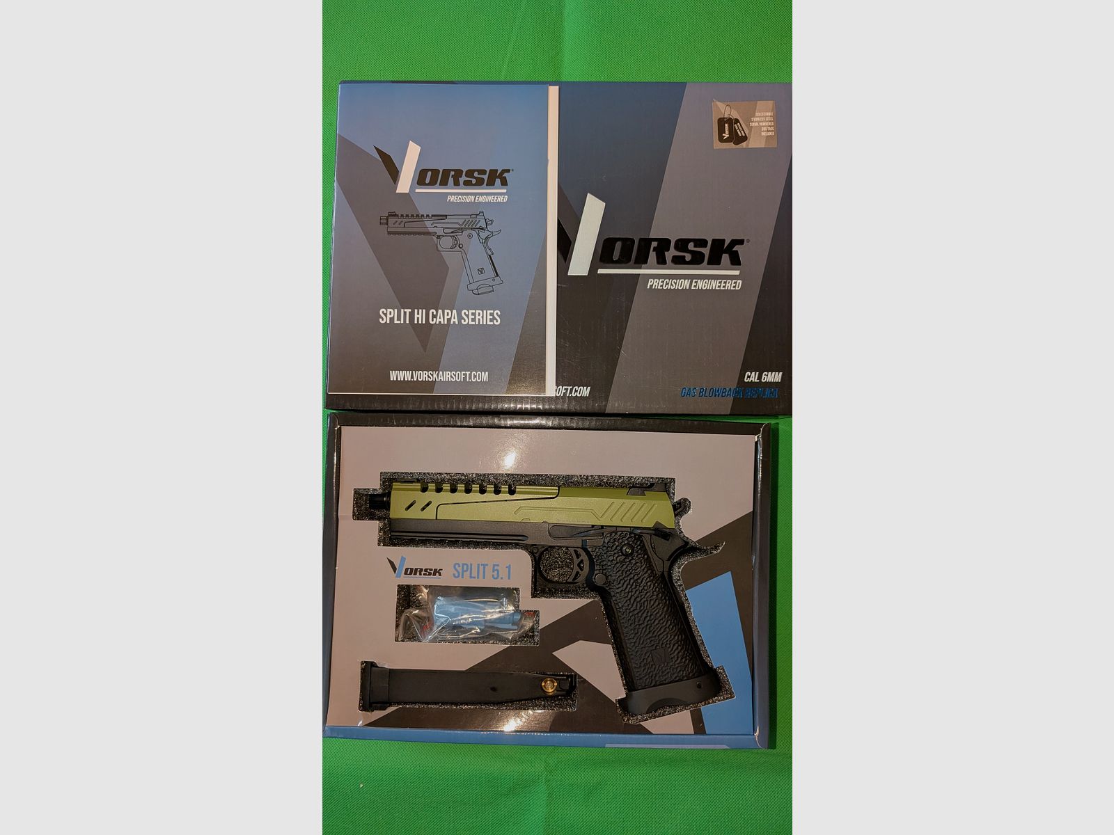 Vorsk Airsoft Hi-Capa 5.1 Split-Slide Vollmetall GBB 6mm BB inkl. Pistolenkoffer, versandkostenfrei in D