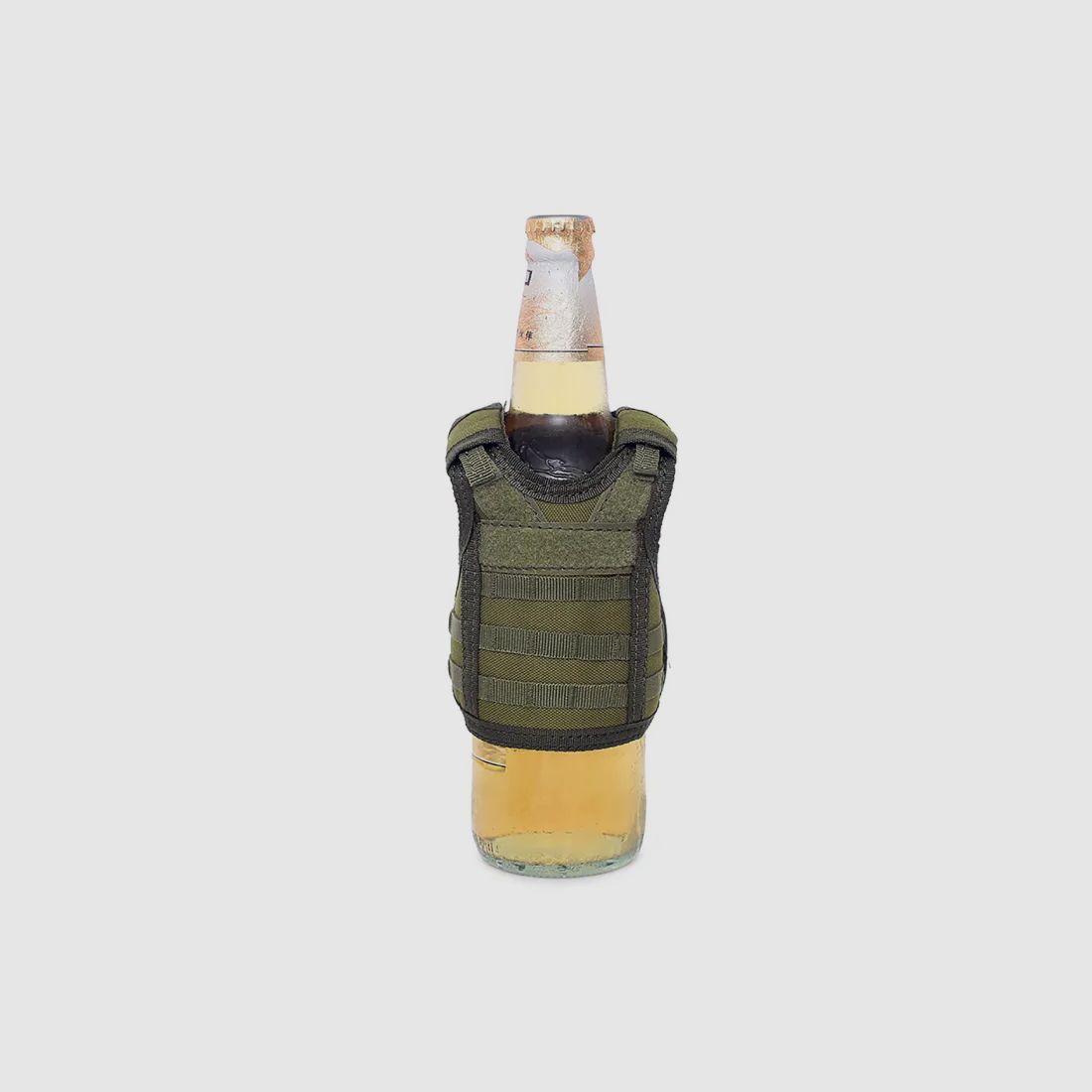 Mini Schutzweste für Bierflasche / Weinflasche / Thermosflasche - Oliv