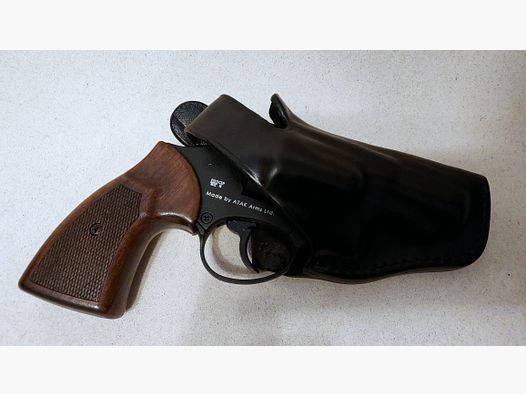 Set Zoraki R2 2 Zoll Revolver Kal. 9mm R.K. brüniert Holzgriffschalen & Radar Passform Gürtelholster Schwarzleder