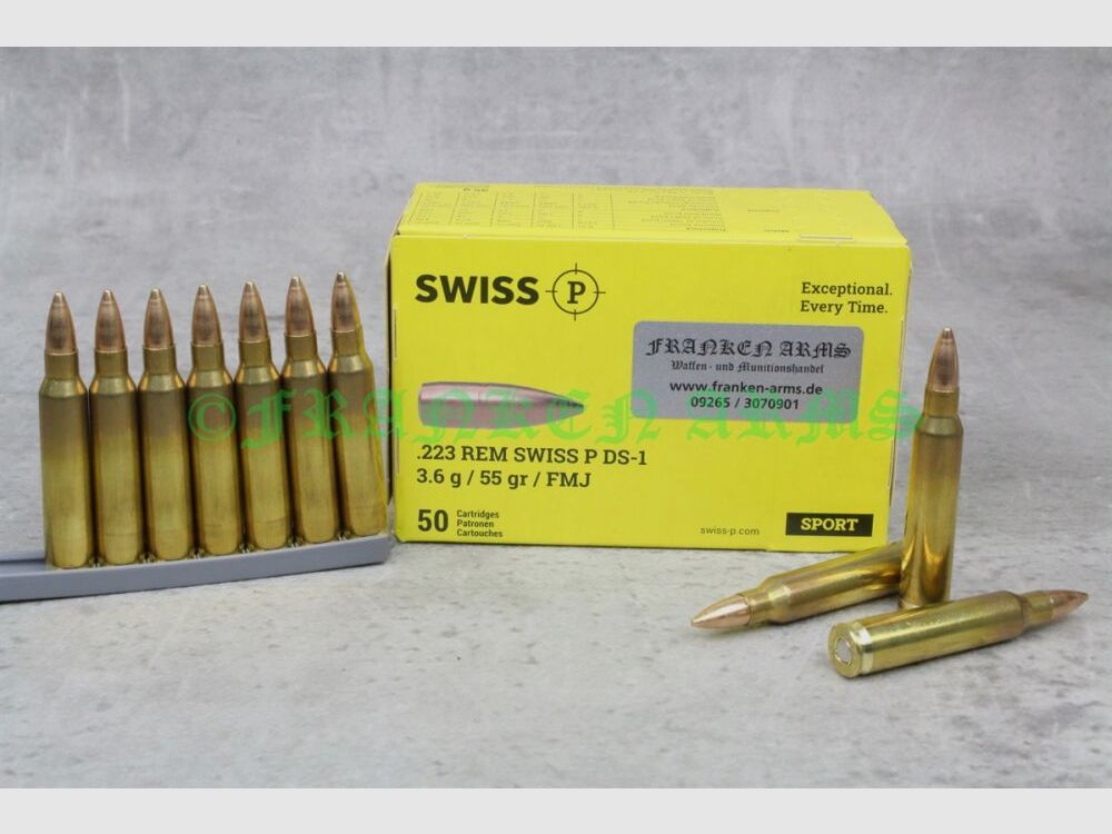Swiss P .223 Rem. DS-1 FMJ 55gr. 3,6g 50 Stück Staffelpreise