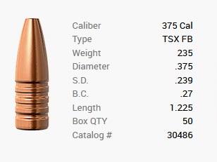Proiettile Barnes .375/.375 235GR TSX HP FB 50 pezzi
