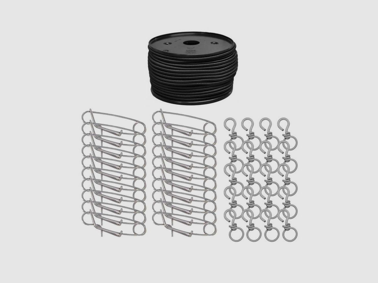 Attachment kit for decoys - Elastic 25m + 20 pins + 20 swivels