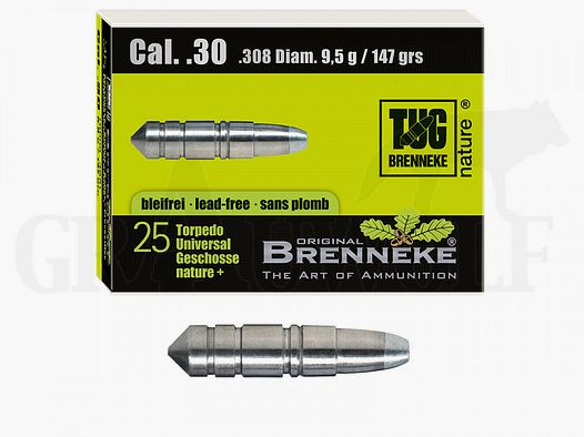 .308 / 7,62 mm 147 gr / 9,5 g Brenneke TUG Nature+ Geschosse 25 Stück