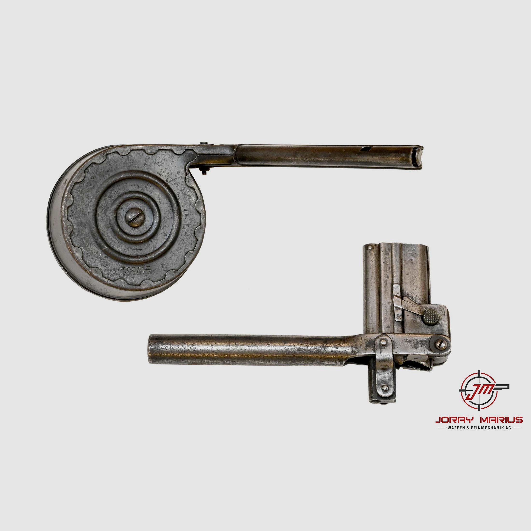 Drum magazine TM08 for Luger P08 with magazine loader, original Bing Nürnberg