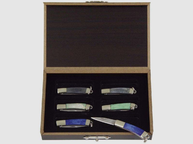 Mini Taschenmesser 6er Set in Holz Box