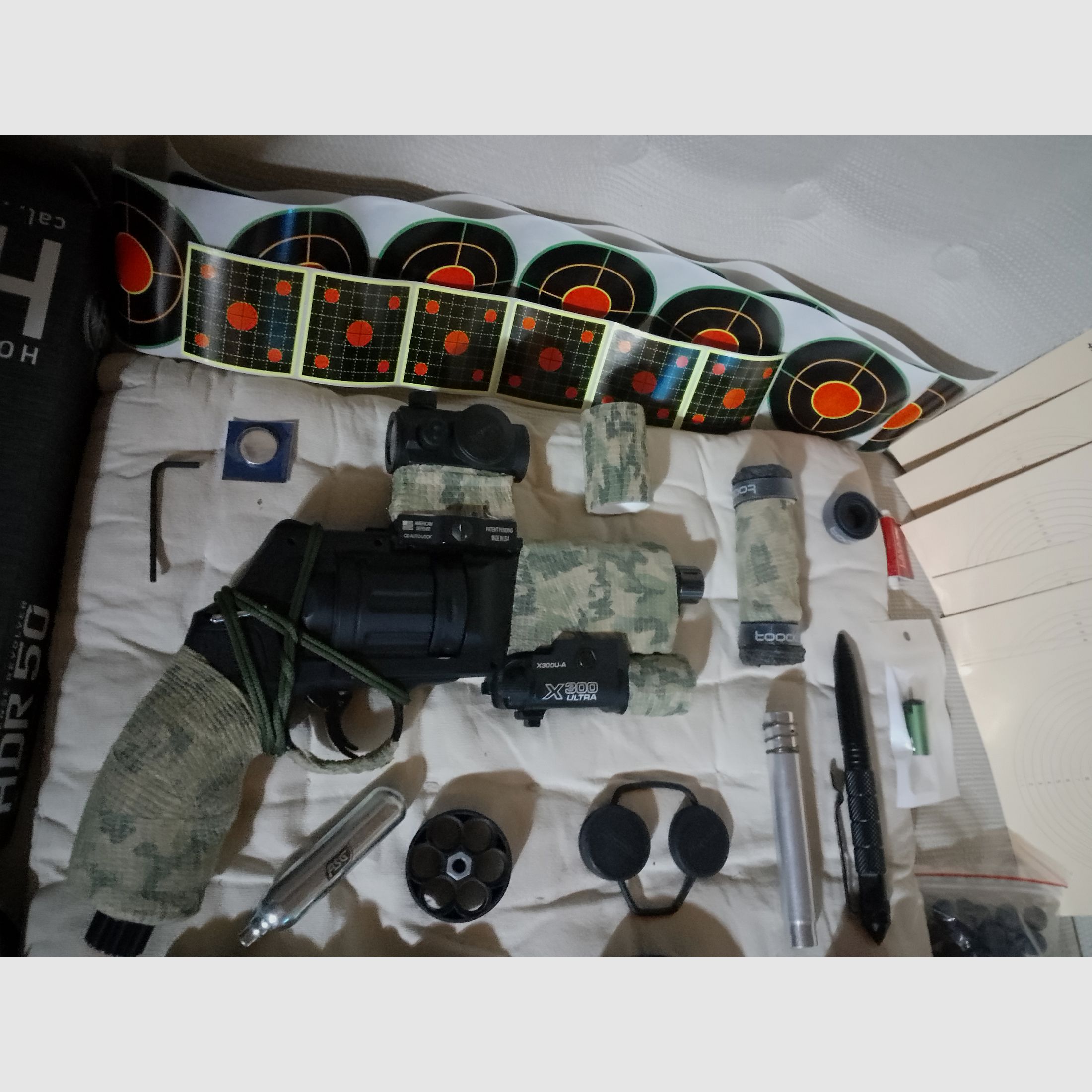 T4e HDR50 Tuning canna rosso verde punto di mira pallini in acciaio gomma RAM Paintball marker Cal .50 set lampada capsule CO2