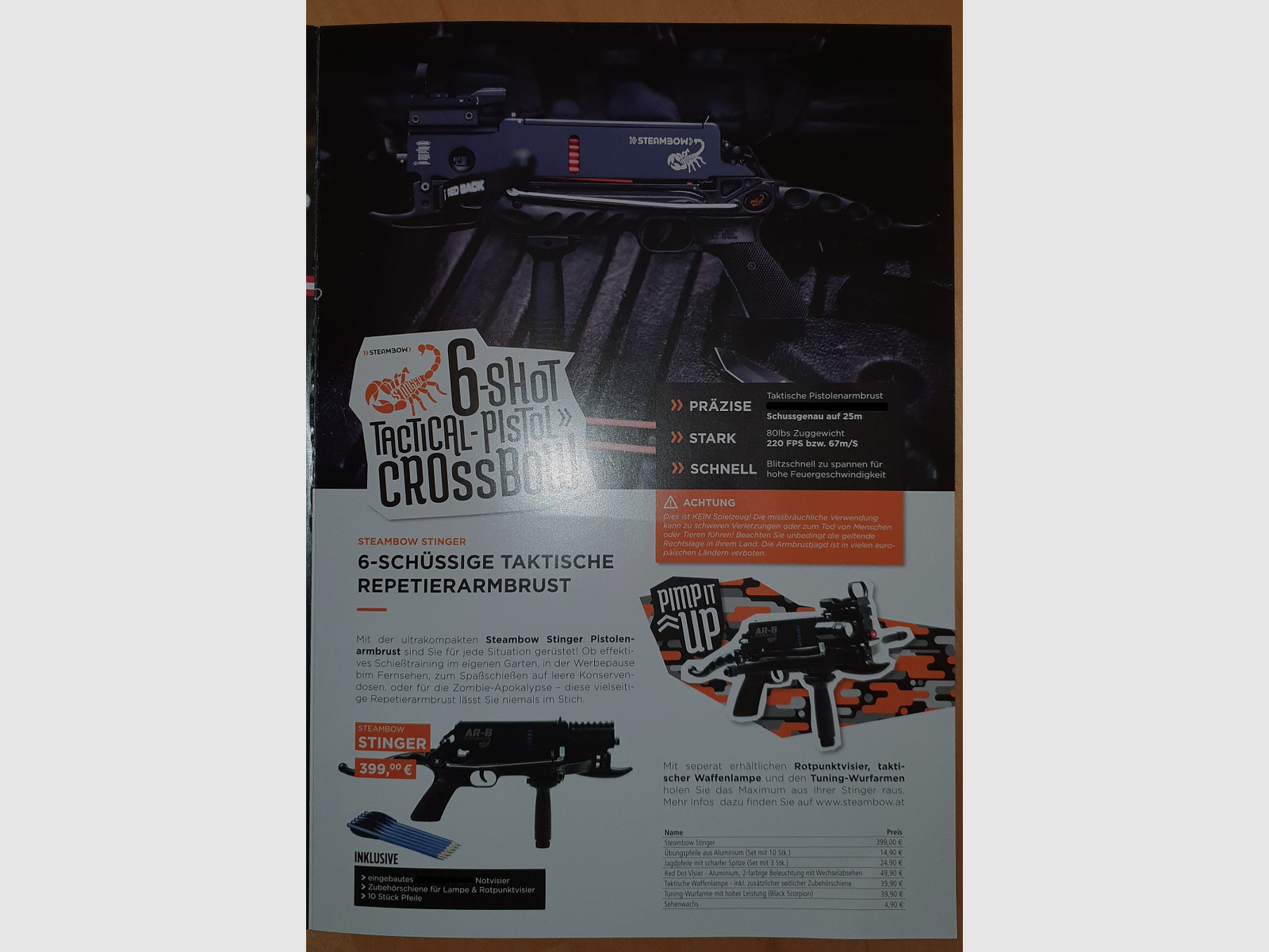 Steambow Stinger,  6-Schuß Magazin, Tasche, Pfeile