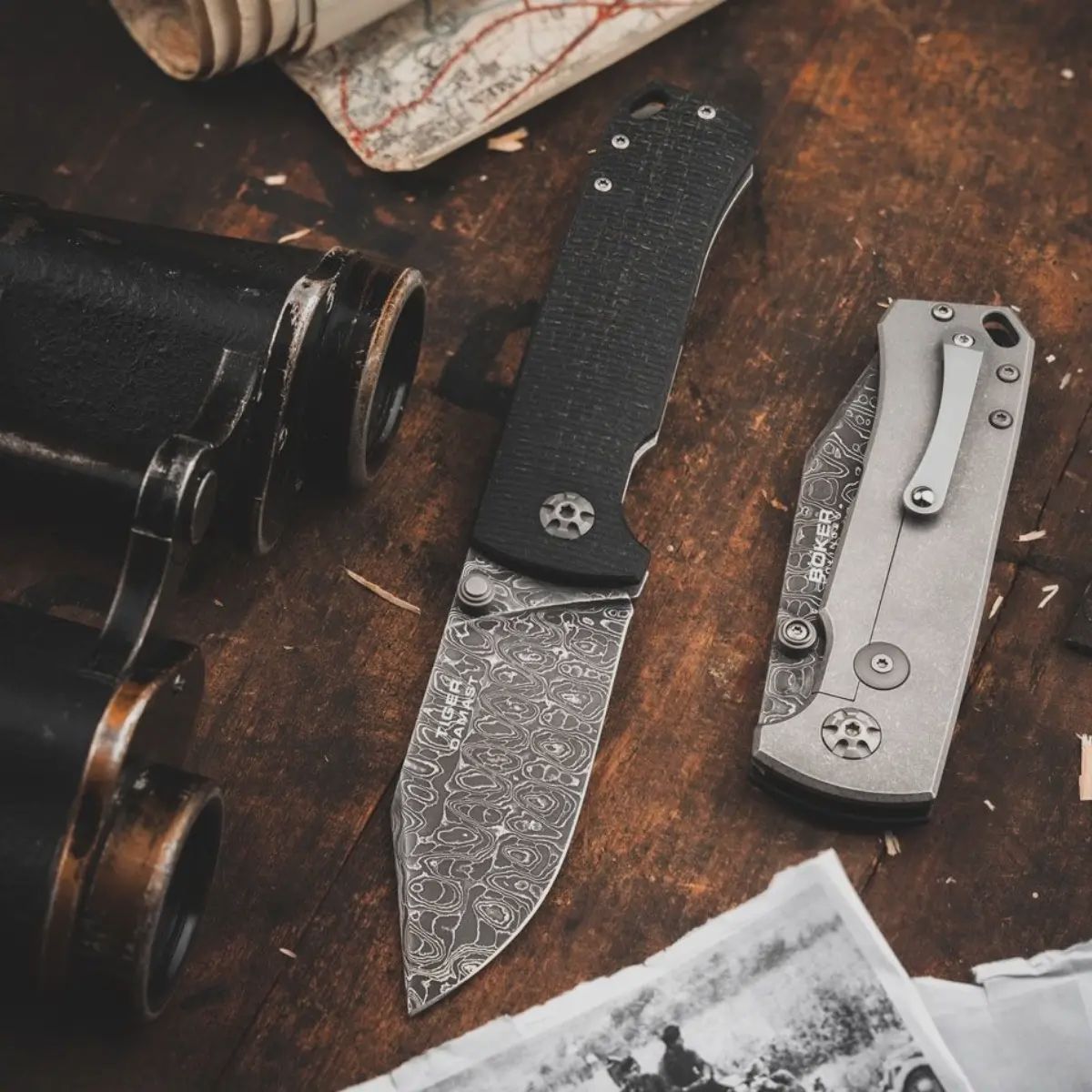 Böker Cuchillo de bolsillo Tiger Damascus