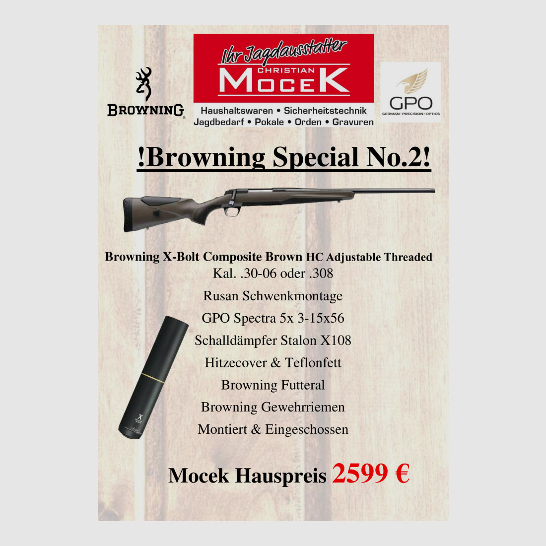 Browning X-Bolt Composite Brown HC Regulowany Z Gwintem, z GPO Spectra 5x 3-15x56