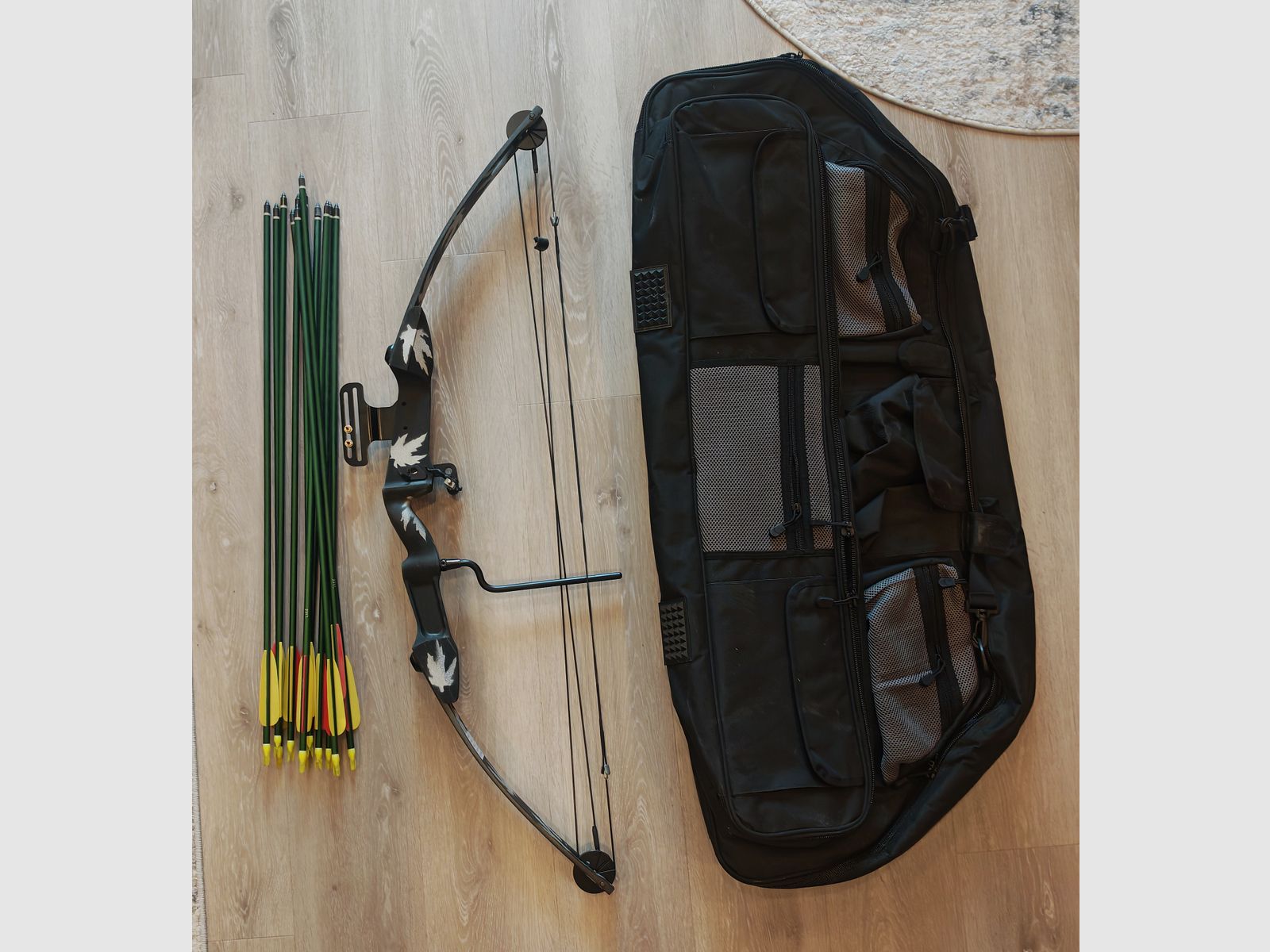 Arc à poulies, 11 flèches, longueur de tirage 28
