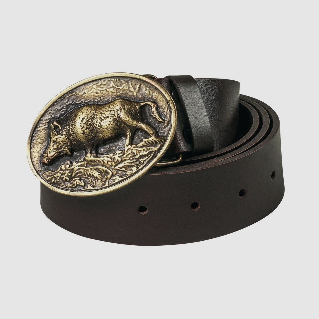 Leather belt with decorative metal buckle – boar