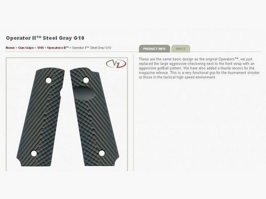 VZ Griffe für 1911 Operator II Stahl Grau Vollgröße Slim