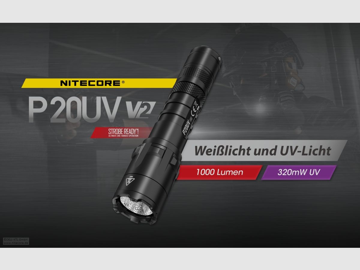 Nitecore P20UVV2 Taschenlampe P20UV V2 1000 Lumen UV Licht