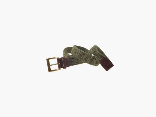 Ceinture tresse élastique verte januel, boucle bronze, 90x3,5cm