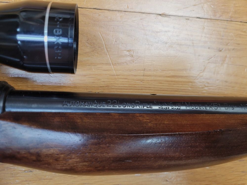 Très belle carabine semi automatique Unique – Modèle X51 Bis – Cal. 22LR – Chargeur 10 coups – Lunette Tasco 3-8 x32 « Made in Japan » ! – TBE ++, image 21 sur 23