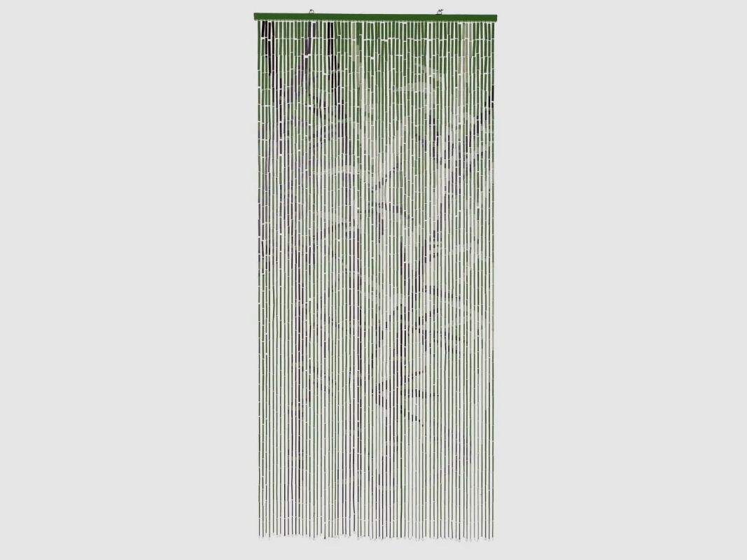 Tenda per porta in bambù dipinta con motivo di steli verdi - 90x200cm, immagine 1 di 3