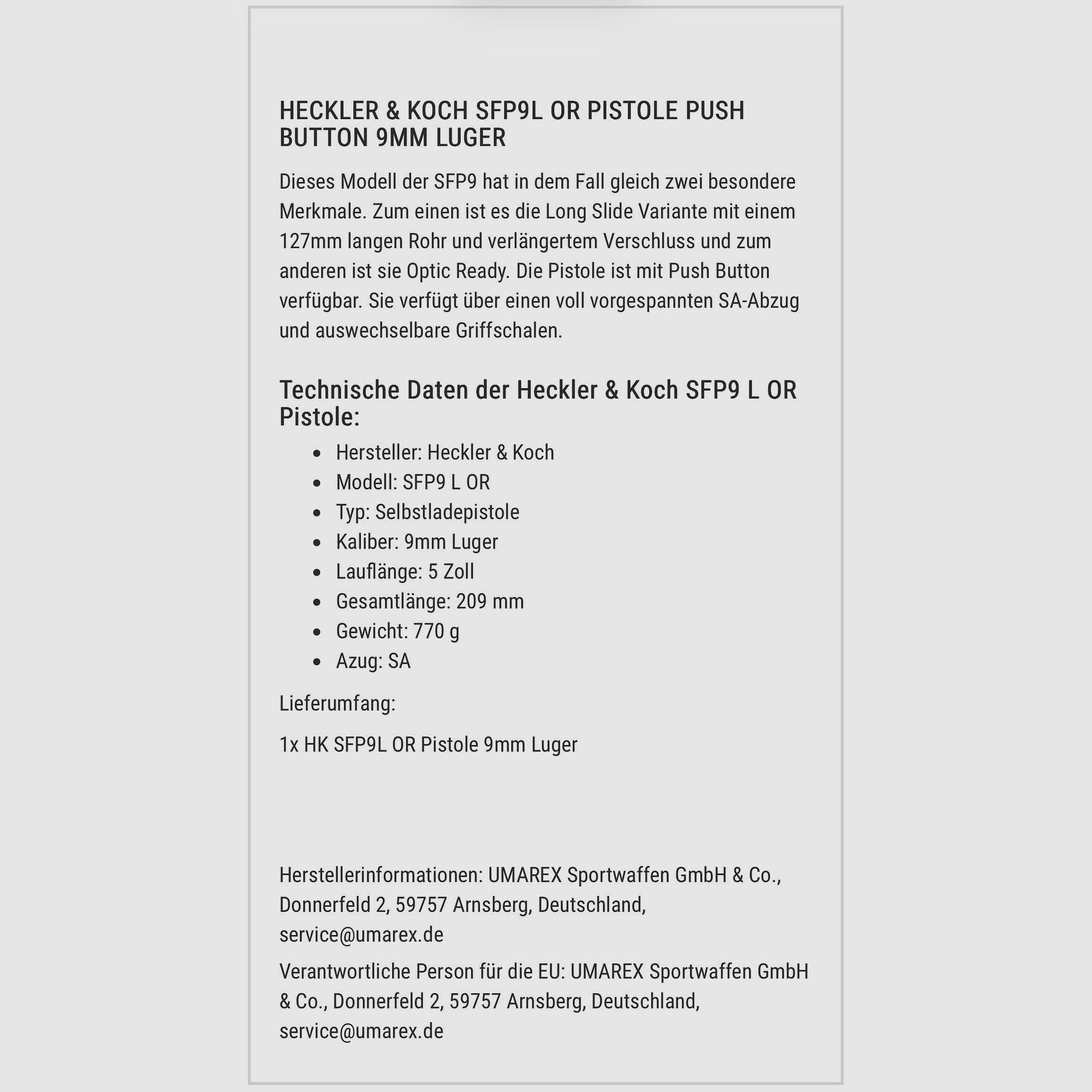 Heckler & Koch SFP9 L OR + Holosun SCS VP9 GR