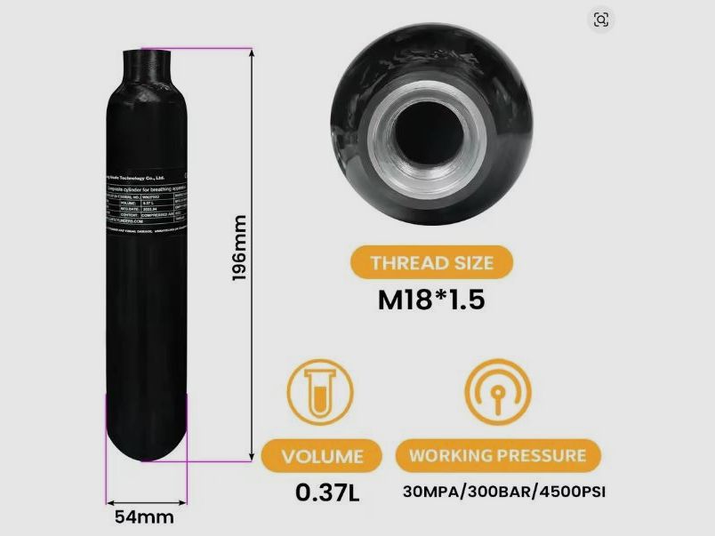 AEA HP Max MK1 Carbon Compositflasche 300bar 0,37l mit passendem Adapter