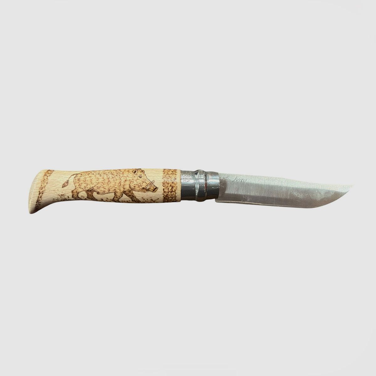 COLTELLO – OPINEL – N.9 INOX REALIZZATO A MANO CON DENTE DI CINGHIALE, immagine 2 di 2